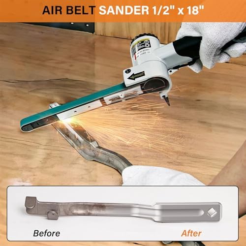 1/2"x18" Industrial Pneumatic Belt Sander | 16000 RPM Air Powered Sander for Metal Woodworking with 3 Sanding Belts | Heavy Duty Grinder for Steel, Aluminum, Iron & Wood Surface Finishing