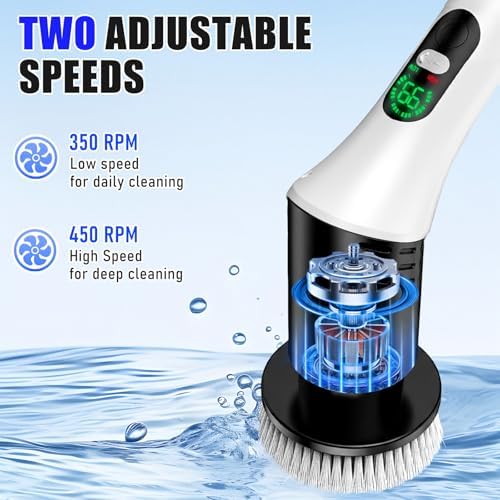 Electric Cleaning Brush, 9 in 1 Electric Brush with Interchangeable Drill Brush Heads, 2000mAh, Electric Clean Brush with Adjustable Handle, for Bathroom, Kitchen, Floor, Cordless