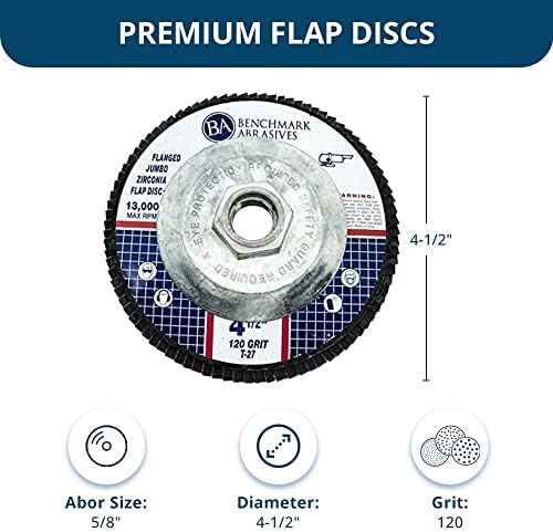 Benchmark Abrasives 4.5" x 5/8"-11 Zirconia Type 29 Flap Discs, 120 Grit