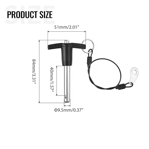 2 Pack T Handle Quick Release Pin 3/8 Inch Diameter,304 Stainless Steel Ball Locking Pin with Push Button Lanyard Usable Length 1.57"(9.5mm x 40mm)