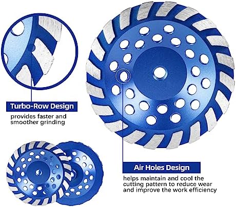 SALI 7 Inch Concrete Grinding Wheels 20 Turbo Diamond Segments 5/8-11 Arbor Diamond Grinding Wheel Fit for Paint, Epoxy, Mastic, Coating Removal