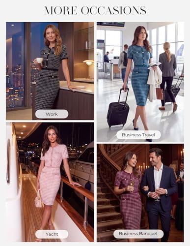GRACE KARIN Women Work Business Short Sleeve Bodycon Tweed Dress