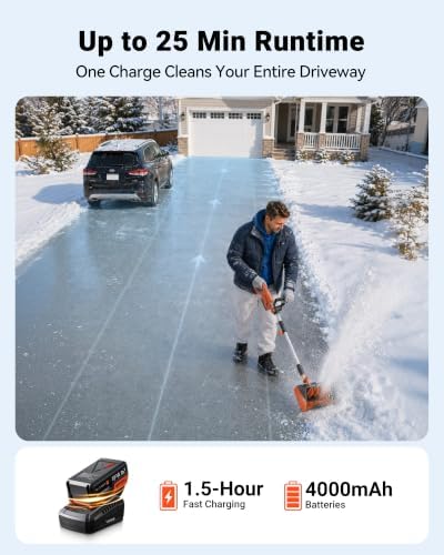 VOLTASK Cordless Snow Shovel Brushless 24V, 13-Inch Electric Snow Blower with 4-Ah Battery & Fast Charger, 25-Ft Snow Throw, Lightweight Waterproof Design for Driveway & Steps