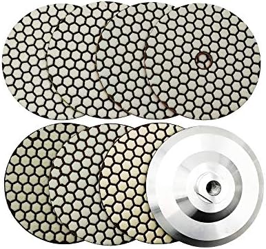 SHDIATOOL 5 Inch Dry Diamond Polishing Pads Set of 7 Pieces Plus an Aluminum Backer for Granite Marble Quartz