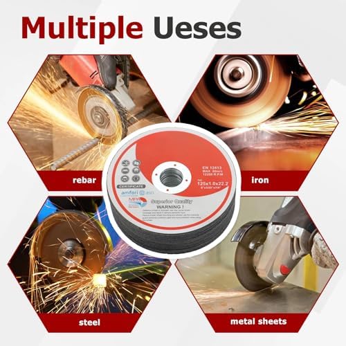 25 Pack 5" x.040 x7/8" Cut-Off Wheel - Metal & Stainless Steel Cutting Discs for Steel, Aluminum, Other Alloys