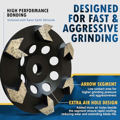 5" Diamond Grinding Wheel 6 Arrow Seg for Concrete & Coating 5/8"-11