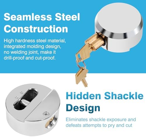 IRONWALLS Hidden Shackle Padlock with Key, 2.87”/73mm Steel Heavy Duty Door Lock Keyed Alike with Locking Hasp, 80mm Screws, Fits for Trailers, Trucks, Vehicles, Garage, Shipping Container