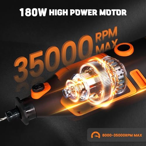 HARDELL 180W Corded Rotary Tool Kit, 8000-35000 RPM 61 Accessories for DIY