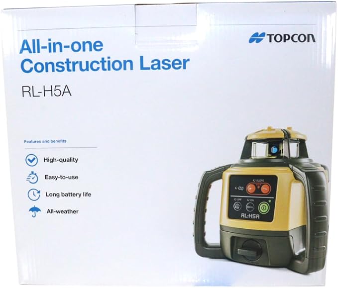 Topcon RL-H5A Horizontal Self-Leveling Rotary Laser Level Kit- LS-80X Receiver, NiMH Battery, and Charger 2600ft Range, ±1/16" Accuracy at 100ft, IP66 Rated for Construction, Grading & Excavating