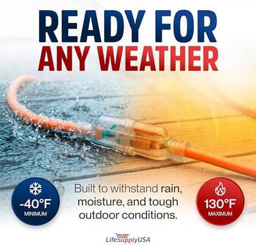 100ft Outdoor/Indoor Extension Cord 16/3 Gauge Heavy Duty 3 Prong SJTW, Waterproof, Flexible Cold-Resistant Long Power Cord,10A 125V 1250W, Orange by LifeSupplyUSA
