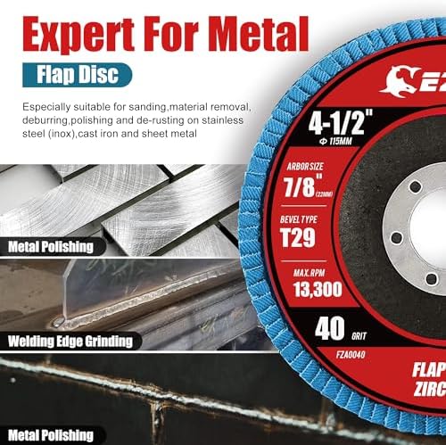 EZARC Zirconia Flap Discs 40 Grit, 4-1/2 x 7/8-Inch, Type 29, 50-Pack