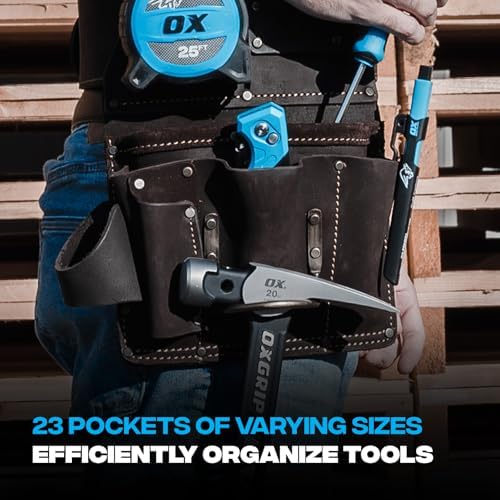 OX Drywall Tool Belt + Suspenders - Leather Tool Pouch Rig - Size XL
