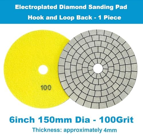Electroplated Diamond Sanding Pad, 100Grit 6inch 150mm Grinding Disc Hook and Loop Backing for Stone Tile Glass Trimming & Metal Polishing & Wood Sanding (1 Piece)