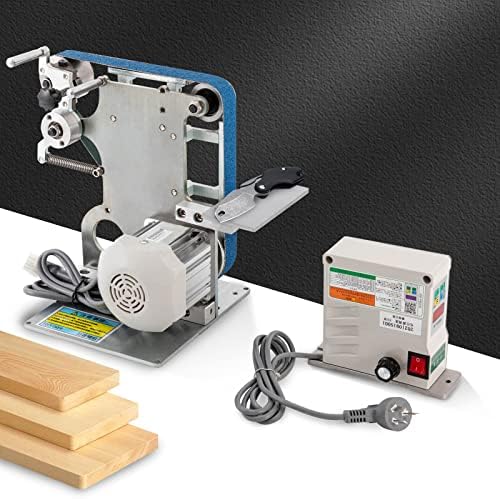 550W Electric Bench Sander Belt Disc Sander with Controller and 2 Belts, Double Bearing Random Orbital Sander Belt Sander for Woodworking, DIY, Metal, Stone Silver 110V 6000RPM 3Nm