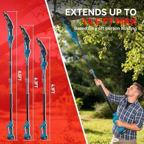 ONEVAN 6-in-1 Pole Saw & Hedge Trimmer & Grass Shear, 2×3.0Ah Batteries