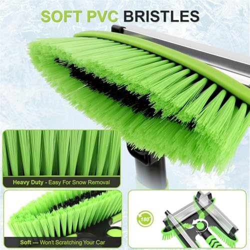 4 in 1 Ice Scraper & Snow Brush & Snow Shovel for Home Car, 43" Extendable Window Ice Removal with Squeegee for Windshield, Heavy Duty Snow Cleaner with Foam Grip & 180° Rotating Head for Auto