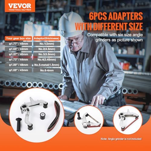 VEVOR Belt Sander Adapter for Angle Grinder, US 5/8-11 Thread Pipe Tube Sanding Attachment with 10PCS Sanding Belts (60/120/240/400/600 Grits) for Metalworking, Rust Removal