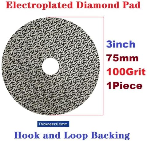 Electroplated Diamond Sanding Paper Sheet Pad,100Grit 3inch 75mm Grinding Sandpaper Pad Hook and Loop Backing for Metal Glass Porcelain Ceramic Hand Polishing & Trimming (1 Piece)