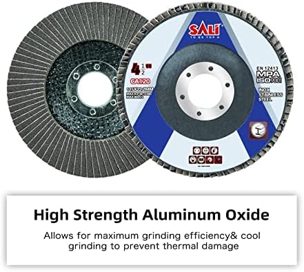 Sali 100 Pack Flap Disc 120 Grit 4.5" x 7/8-Inch Sanding Disc Bevel Type #29 Premium and Industrial Grade Angle Grinder Grinding Wheel High Performance Edge Grinding