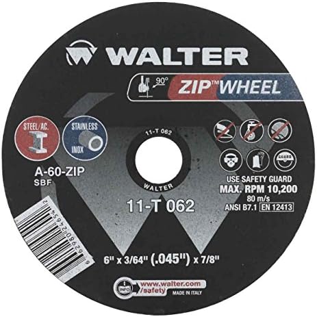 Walter 11T062 6x3/64x7/8 Zip Wheel Cut-Off Wheels Type 1 A60 Grit, 25 Pack