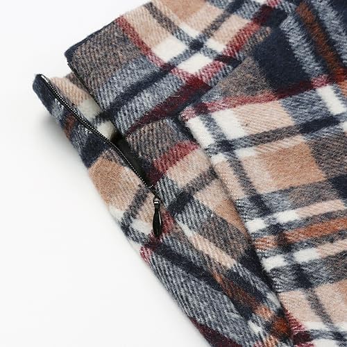 IDEALSANXUN Womens Plaid Wool Skirts Elastic Waist A-Line Pleated Tartan Long Skirts