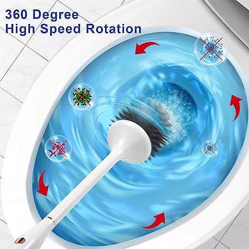 Electric Toilet Brush,Silicone Toilet Brush,Toilet Bowl Brush and Holder Set with Ventilated Holder,Toilet Brush, Floor Standing, Wall Mounted Without Drilling，Rechargeable