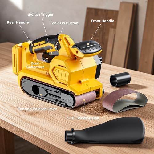 Ecarke Cordless Belt Sander Compatible with DeWalt 20V Battery (Tool Only) 3x18" Bench Sander with Variable Speed (120-380 m/min), with Dust Bag & 3 Sanding Belts(80/120/320 Grit) for Woodworking