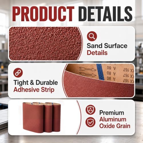 3 Pack 37" x 75" Wide Sanding Belts, 80 Grit Aluminum Oxide Sander Belts