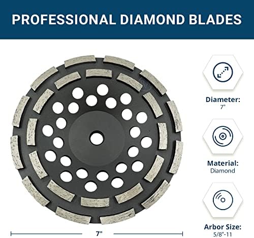 Benchmark Abrasives 7" Double Row Diamond Grinding Cup Wheel for Angle Grinder with 5/8"-11 Arbor Hole Use on Concrete, Granite, Marble, Masonry, Natural Stone