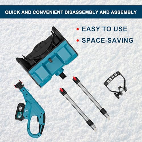 21V Cordless Snow Blower Set, 13-Inch Electric Snow Shovel with Brushless Motor, 2 Li-ion Batteries, Adjustable Handle, Safety Switch for Driveways and Sidewalks (1 Battery Blue)