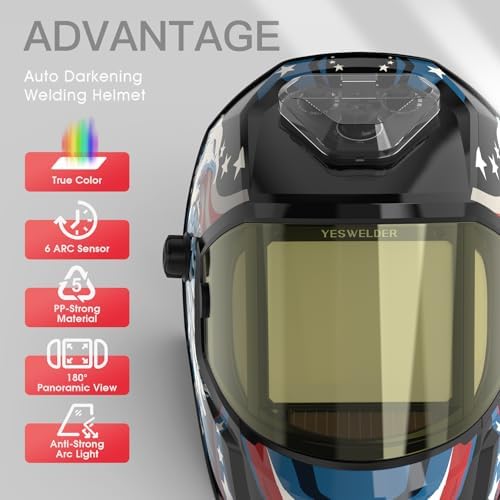 YESWELDER 180 Panoramic Welding Helmet with 6 Arc Sensors