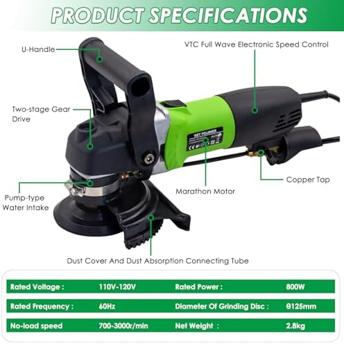 800W Electric Wet Stone Polisher 4'' Variable Speed Grinder Buffing Machine, Countertop Concrete Polisher with 7PCS Diamond Polishing Pads for Granite, Tile, Cement Floor