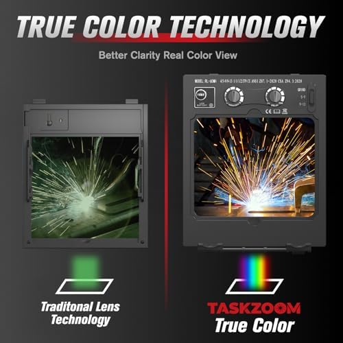 Auto Darkening Welding Helmet True Color 1/1/1/1,Large View 3.94"x3.23",Welding Hood with 4 Arc Sensors,Blue Light + UV/IR Blocking,Wide Shade 4/5-9/9-13 for TIG MIG ARC Welding,Cut and Grind