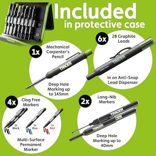 Tracer 8 Piece Construction Marker Kit - Carpenter Pencil Set