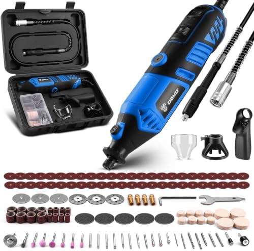 DEKOPRO Rotary Tool Kit, 1.5-Amp Corded Power Rotary Tools with 42" Flex Shaft, 6 Variable Speed, 8,000-35,000 RPM, 129 Pcs Accessories Kit for Cutting, Sanding, Grinding, Carving & DIY Projects Blue