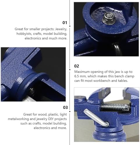 Beavorty Small Table Vise 50mm with 360 Degree Swivel Base, Clamp-on Bench Vise for Home Repair and Teaching Tools, Fixed Workholding Device for Workbenches