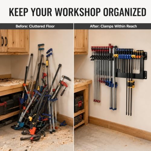 Wall Mount Pipe & Parallel Clamp Rack, Heavy Duty Steel for 12 Clamps