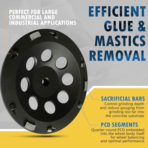 7" PCD Grinding Wheel for Epoxy, Glue, Mastic Removal, 6 Segments with Bar