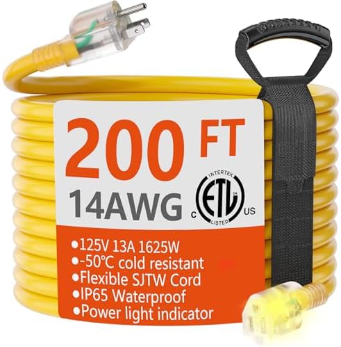 HUANCHAIN 14 Gauge Heavy Duty Outdoor Extension Cord 200 FT Waterproof