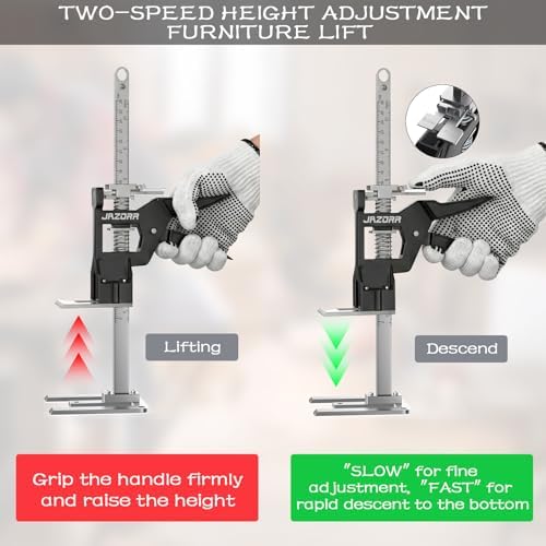 2Pcs Multi-Function Furniture Lifter Jack, 440LB Load Capacity with Slow/Fast Descent Control, Labor Saving Arm Tool for Lifting Door Panels, Wall Tile Locator, Cabinet Board