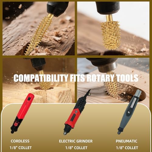CAELUM Titanium Coated Rotary Burr Set 4Pcs, 1/8" Coarse, Wood Carving Bit