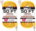 IRON FORGE CABLE 2 Pack of 50 Ft Outdoor Extension Cords - 12/3 SJTW Heavy Duty Yellow 3 Prong Extension Cable, 15 AMP - Great for Garden and Major Appliances