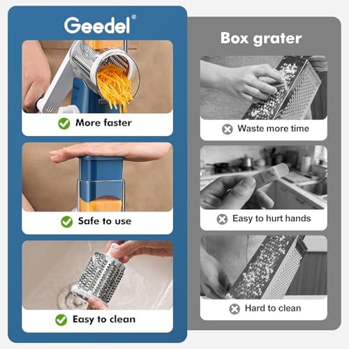 Geedel Rotary Cheese Grater Hand Crank, Cheese Shredder Vegetable Slicer