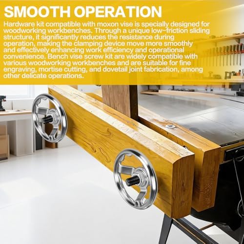 Hardware Kit Compatible with Moxon Vise, Bench Vise Screw Kit for Rapid Clamping, Smooth Operation, Joinery Shaping and Carving, Includes 5" Hand Wheel, 3/4"x 8" Threaded Rod, Nut and Washer