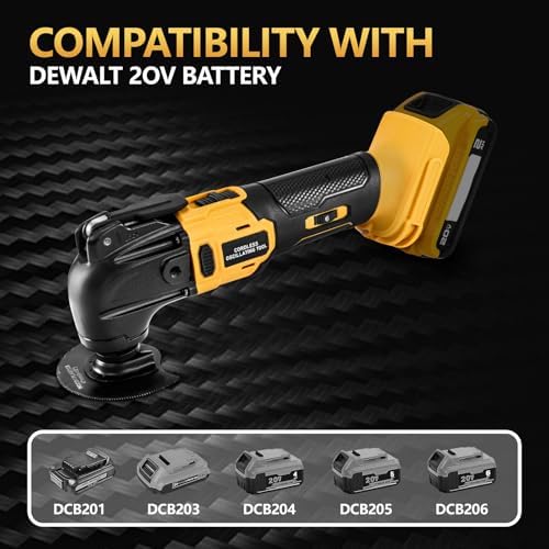 Cordless Oscillating Tool Compatible with DeWalt 20V Batteries, Brushless Motor 23 PCS Multi-Tool Kit with Auxiliary Handle for Cutting, Scraping, Sanding, 6 Variable Speed (Tools Only)