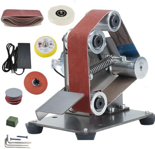 Electric Mini Belt Sander Polishing-Grinding Sharpener, 13 x 1.2inch Power 7 Adjustable Speed Multifunctional Mini Bench Belt Grinder Kit for Metal Knife Wood Polishing