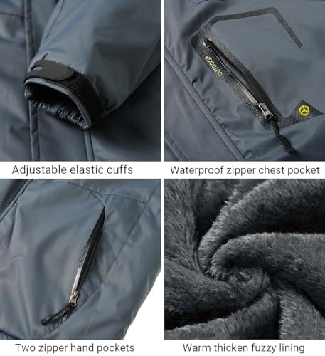 Men's Winter Ski Jacket Warm Fleece Waterproof Outdoor Mountain Hiking Windbreaker Hooded Snow Rain Coat