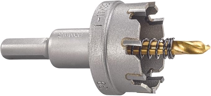 Starrett Tungsten Carbide Tipped Stainless Steel Sheet Metal Hole Saw - Ideal for Stainless, High Alloy Steel, Non-Ferrous Metals, Reinforced Fabrics - 1-17/32'' Diameter - SM39