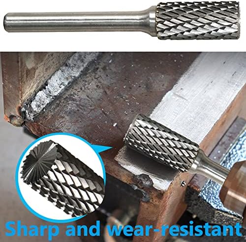 Carbide Burr Set 1/4" Shank SB-5 Die Grinder Bits Tungsten Double Cut Burr Bits (1/2" Cutter Dia X 1" Cutter Length) for Die Grinder Kits Metal Grinding Drilling Polishing (5pcs)