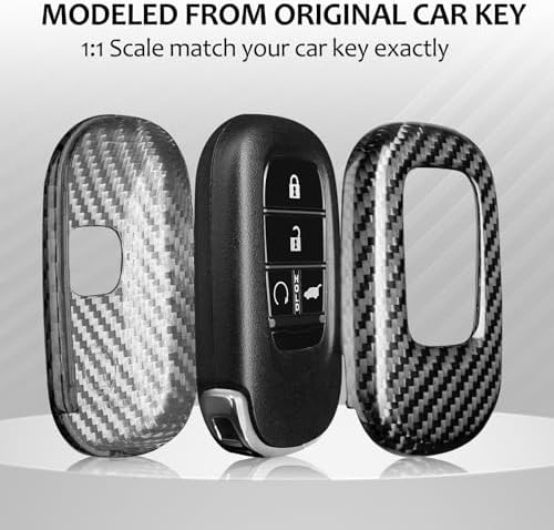 T-carbon Key Fob Cover Compatible with Honda Key Case | Real Carbon Fiber Key Case fits for Honda Civic Type R Accessories Accord HR-V CR-V Pilot Sport Accessories,Silver Black